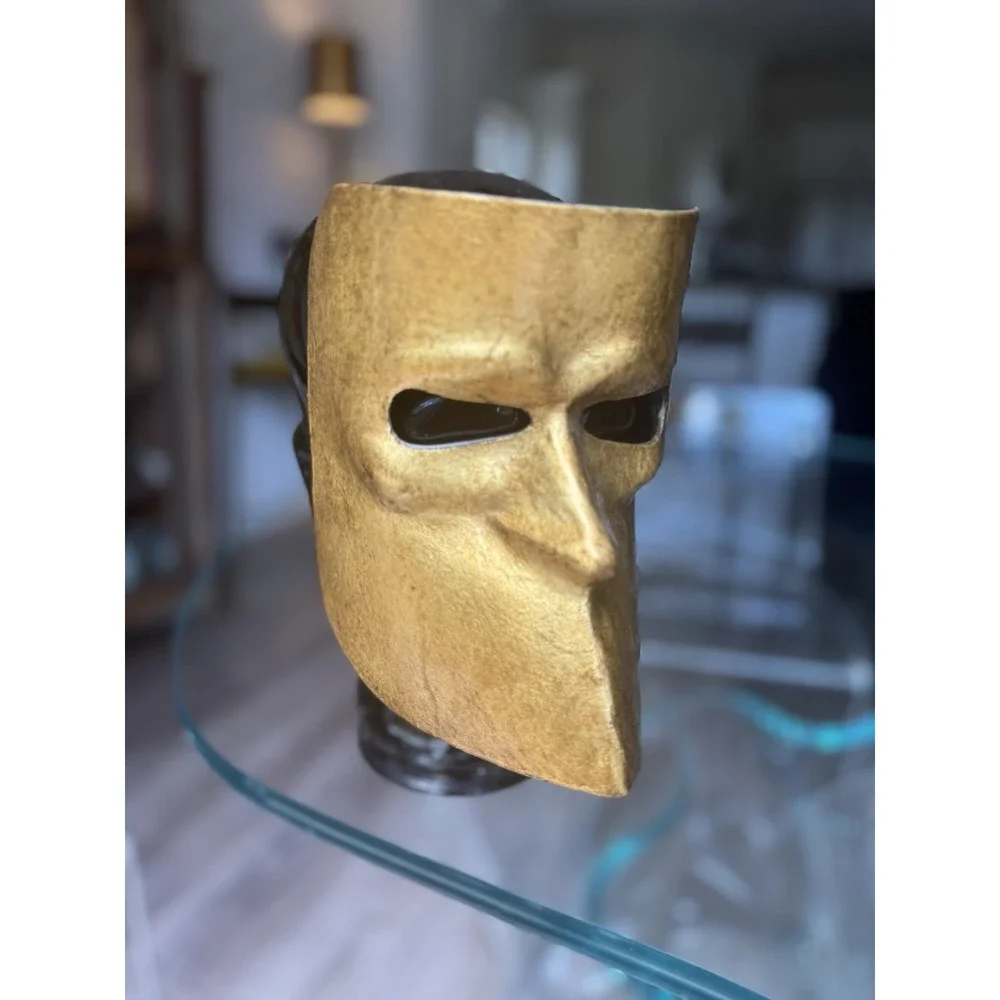 Vintage Fiorentina Gold Venetian Bauta Mask Signed Italy Paper Mache Mardi Gras